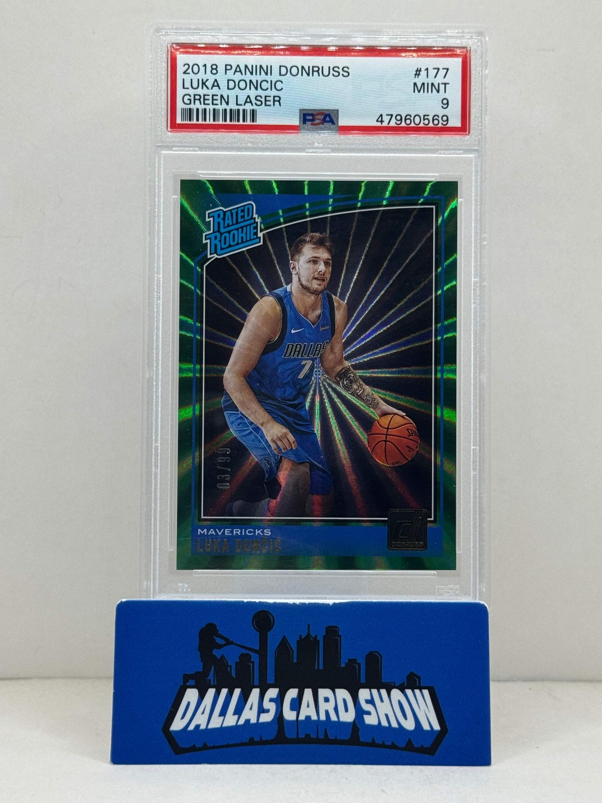 2018 Panini Donruss #177 Luka Doncic Green Laser Rated Rookie /99 PSA 9