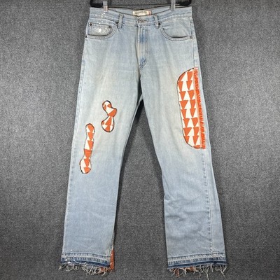 VTG Y2K Levis 550 Relaxed Fit Jeans Patchwork Handmade Light Wash Size 34x32