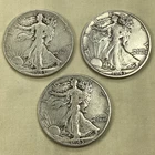 Lot Of (3) 90% Silver 1943P 1943D 1943S Walking Liberty Half Dollars. Free Ship.