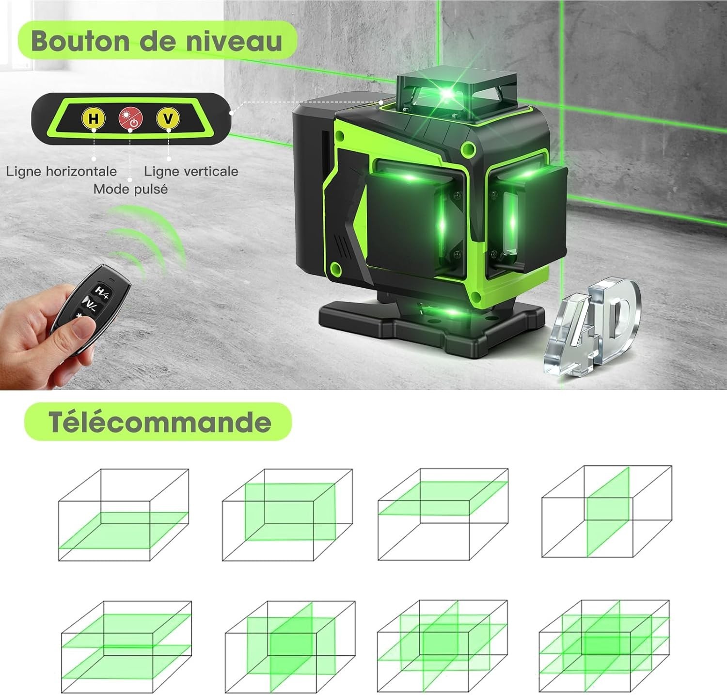 Lazer niveaux 4D autonivelant avec projection intégrale à 360 degrés