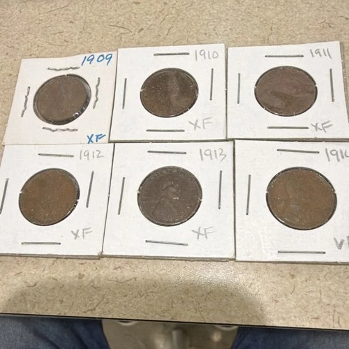 Lincoln Penny Lot 1909, 1910,1911,1912,1913, 1914 XF/VF Circulated Uncertified