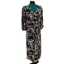 LOFT Leaf Tie Front Midi Dress Size 2 Boho Floral Wrap V Neck Date Work Wedding