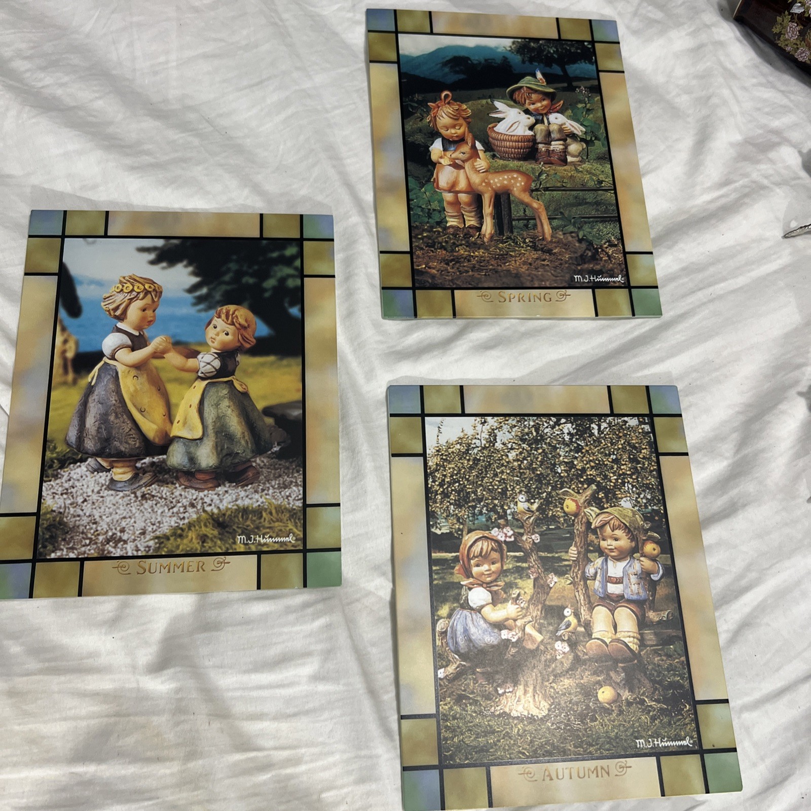 MJ Hummel Stained Glass Wall three Seasons Light Tiffany style Danbury Mint