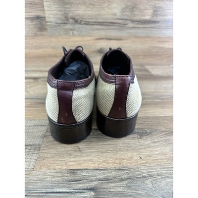 Yves Saint Laurent YSL Brown Leather/cream Fabric Round Toe Oxfords Size… Yves Saint Laurent YSL Size 7.5D Brown Leather/cream Fabric  main image 2