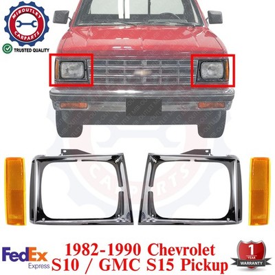 Headlight Chrome Bezel Trims Corner Lights For 1982-1990 Chevrolet S10 / GMC S15