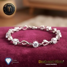 Women Heart Charm Bracelet 925 Sterling Silver Plated Crystal CZ Ladies Gift UK
