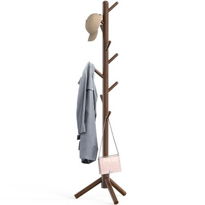 Wooden Coat Rack Stand Garment Adjustable Tree Rack, 9 Hooks, Walnut