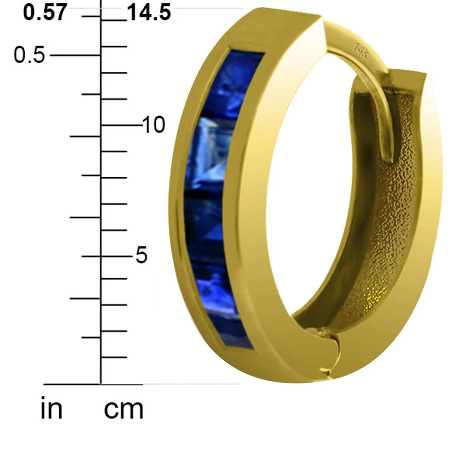 Pendientes tipo argolla de oro macizo de 14K de 1,3 quilates con zafiro natural Foto 4 de 4
