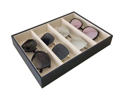 Premium Quality Sunglasses Eyewear 4-Slot Tray Organizer Display Dark Blue PU...