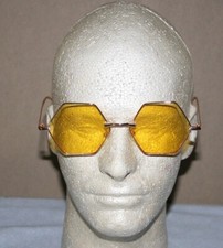Mens Womens Fashion Metal Frame Yellow Hexagon Sunglasses Retro Goldtone