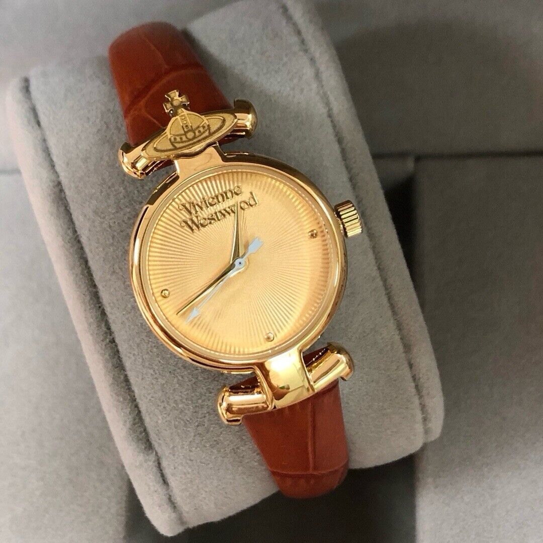 Vivienne Westwood Orb Saturn Gold Tone Watch Leather Band Vivienne Westwood Orb Saturn Gold Tone Watch Leather Band