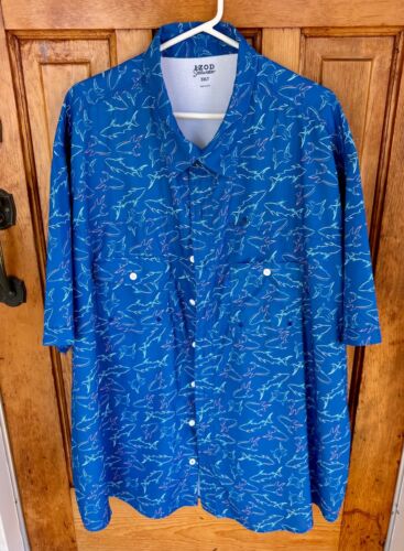 IZOD Saltwater Performance Button Up SS Shirt Vented Shark Fish Blue Mens 3XLT