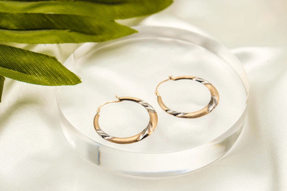 Pori Jewelry 14K Gold Round Twisted Two Tone Hoop Earrings - Image 3 of 4