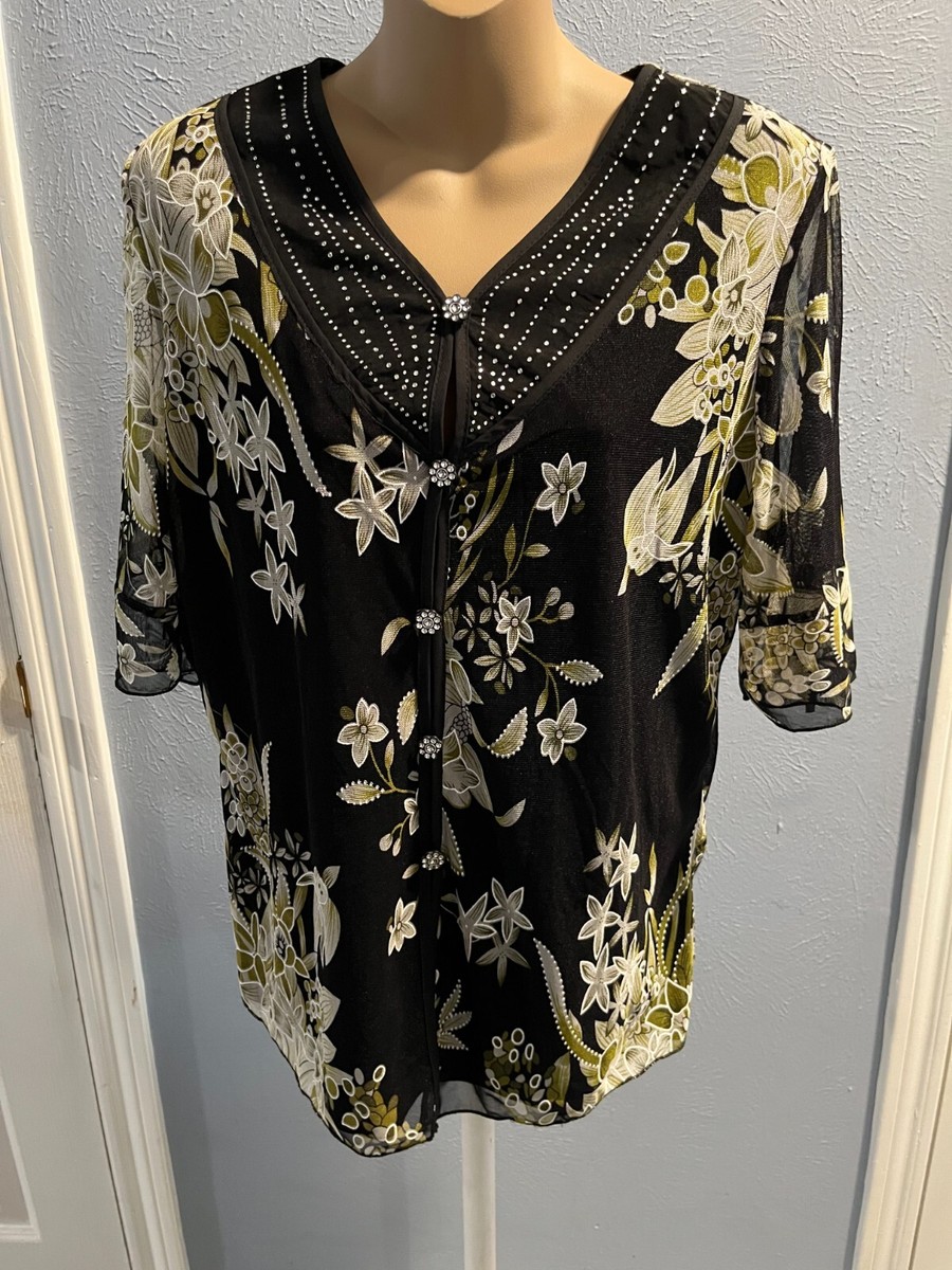 Y’s◆2024PFALL CUPRO FLOWER PATTERN DOUBLE FRONT PLACKET BLOUSE/2 Dress-u-ii by Sharon. Flamboyant Lace up Black and White