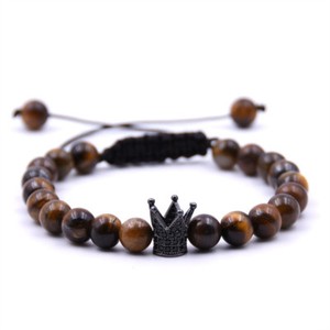 Authentic Charm Men's Cubic Zircon 24kt Gold Plated Crown Bracelet Bead Macrame Bracelets