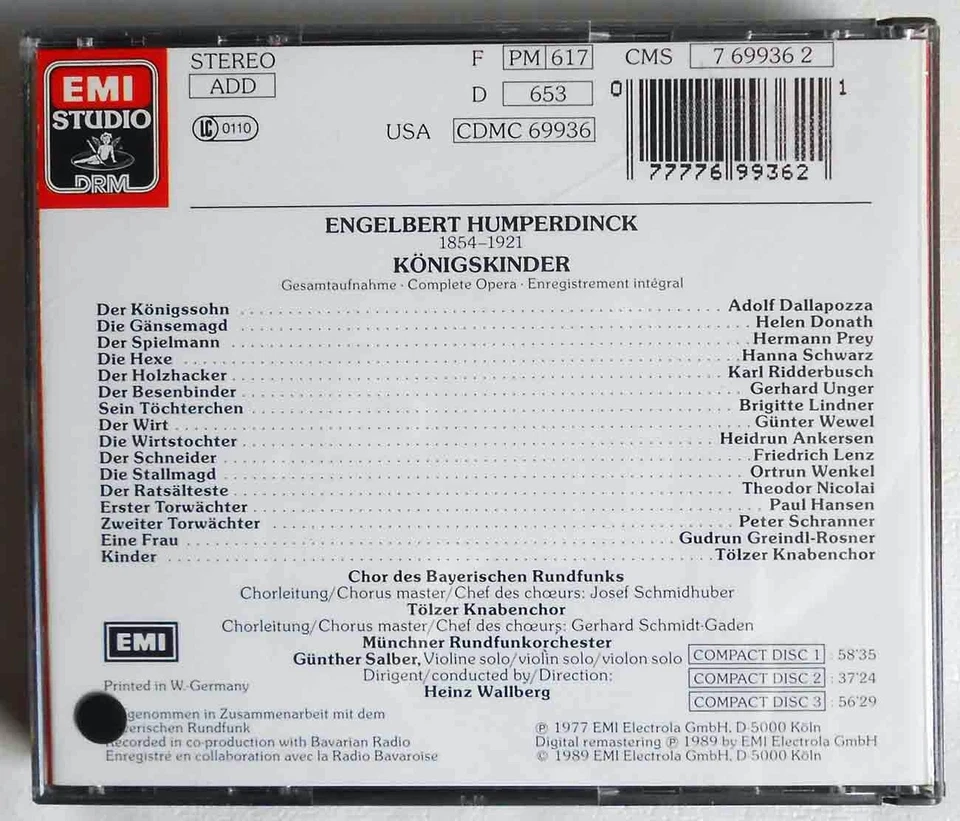 3 CD Box Humperdinck: Königskinder - Donath Dallapozza (EMI) - Bild 2 von 2