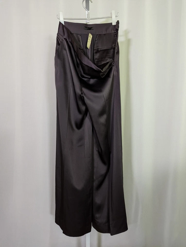 Pantalones plisados The Row Primavera 2022 regaliz satinado pierna ancha talla 6 28" Italia $1190