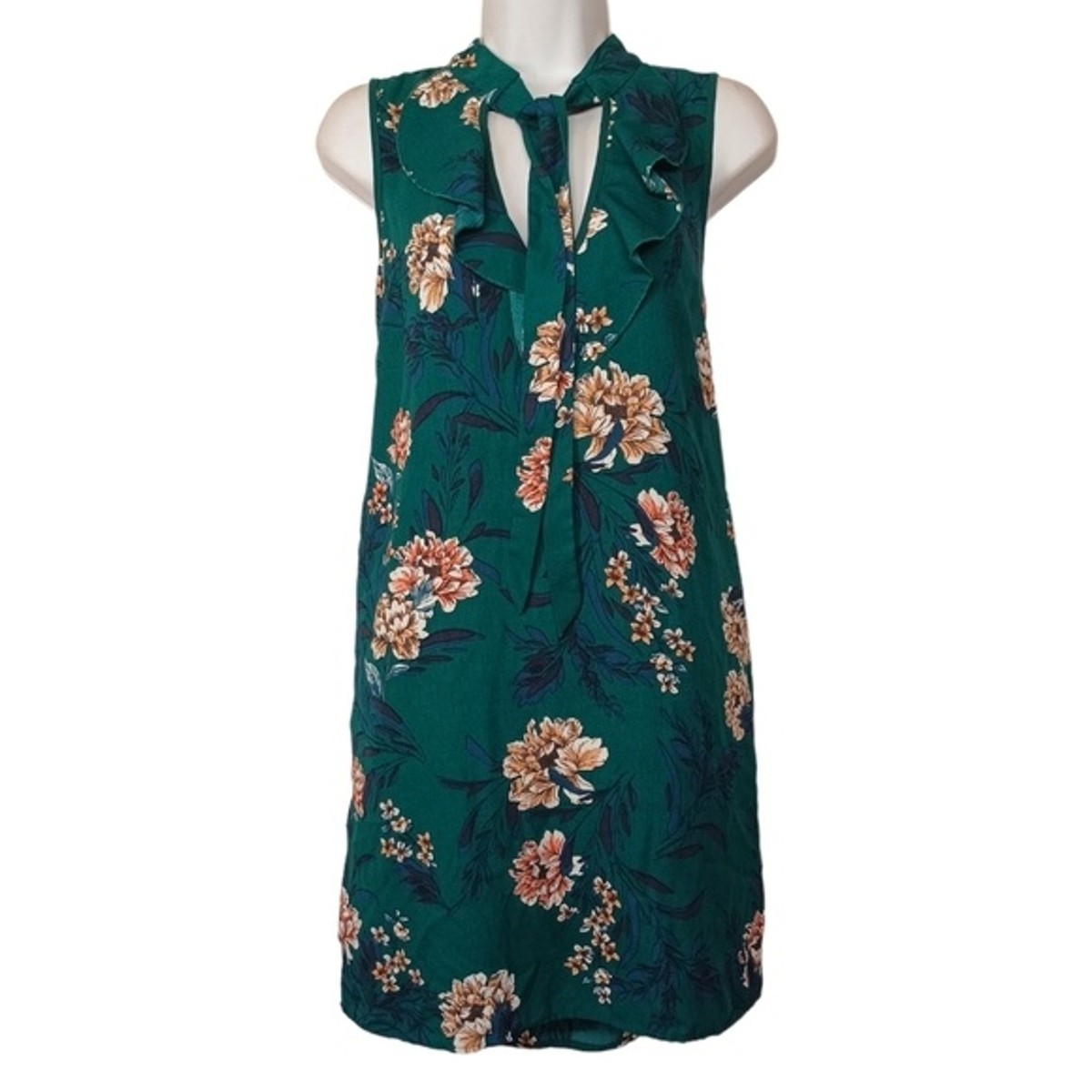 xhilaration green floral dress Xhilaration Mini Dress Womens XS Green Floral Smocked Bodice Pockets Retro  Boho