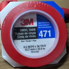 3M Red Vinyl Tape 471, 1/2" x 36 yds One Roll 07207