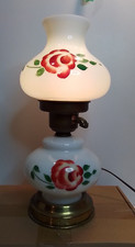 Vintage Midcentury Flower Rose Table Lamp Nightstand Bedside Milk Glass