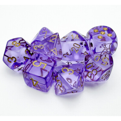 Lab Dice 7: Translucent Polyhedral Lavender/gold 7-Die Set (with bonus die)