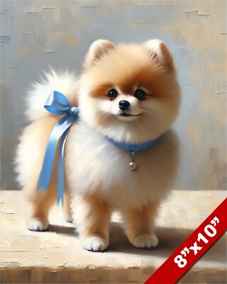 MINI POMERANIAN PET PUPPY ULTRA CUTE DOG BOW ART PAINTING PRINT ON REAL  CANVAS