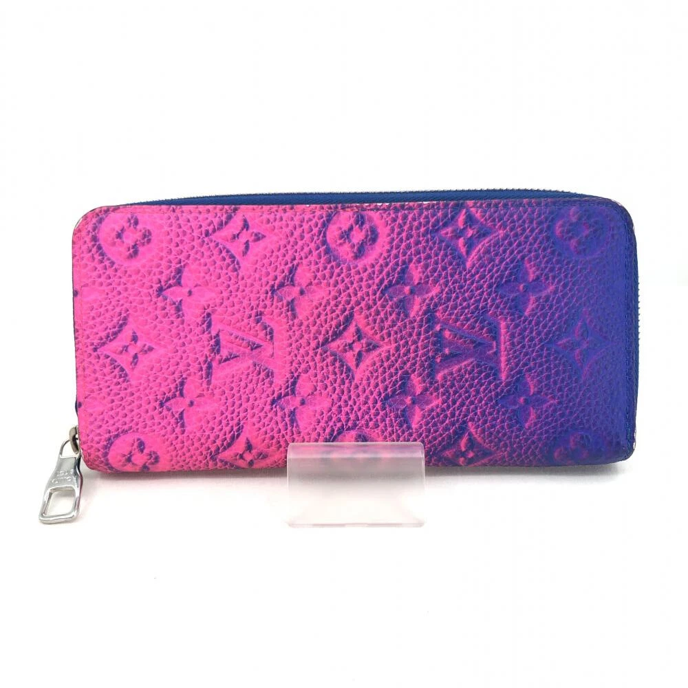 LOUIS VUITTON M81243 Zippy Wallet Vertical NM Monogram leather Blue Pink  Ex++