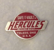 Hercules Safe-T-Vault Safe 3" Metal Emblem Label Scarce Advertising Collectible