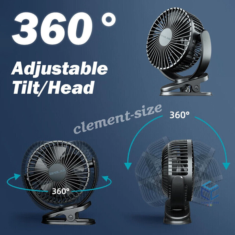 Opolar 5" Rechargeable Portable Fan 3 Speeds 5000mAh Clip 360 Degree Rotation - Image 2 of 4