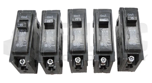 LOT OF 5 EATON BR115 CIRCUIT BREAKERS 15A 120/240V 1 POLE