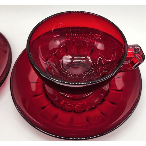 1930s New Martinsville Repeal Hostmaster Ruby Glass Teacup & Saucer Set 1 pair - Picture 5 of 5