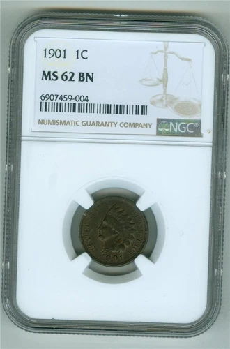 U.S. 1901 INDIAN HEAD 1 CENT NGC MS-62 BN