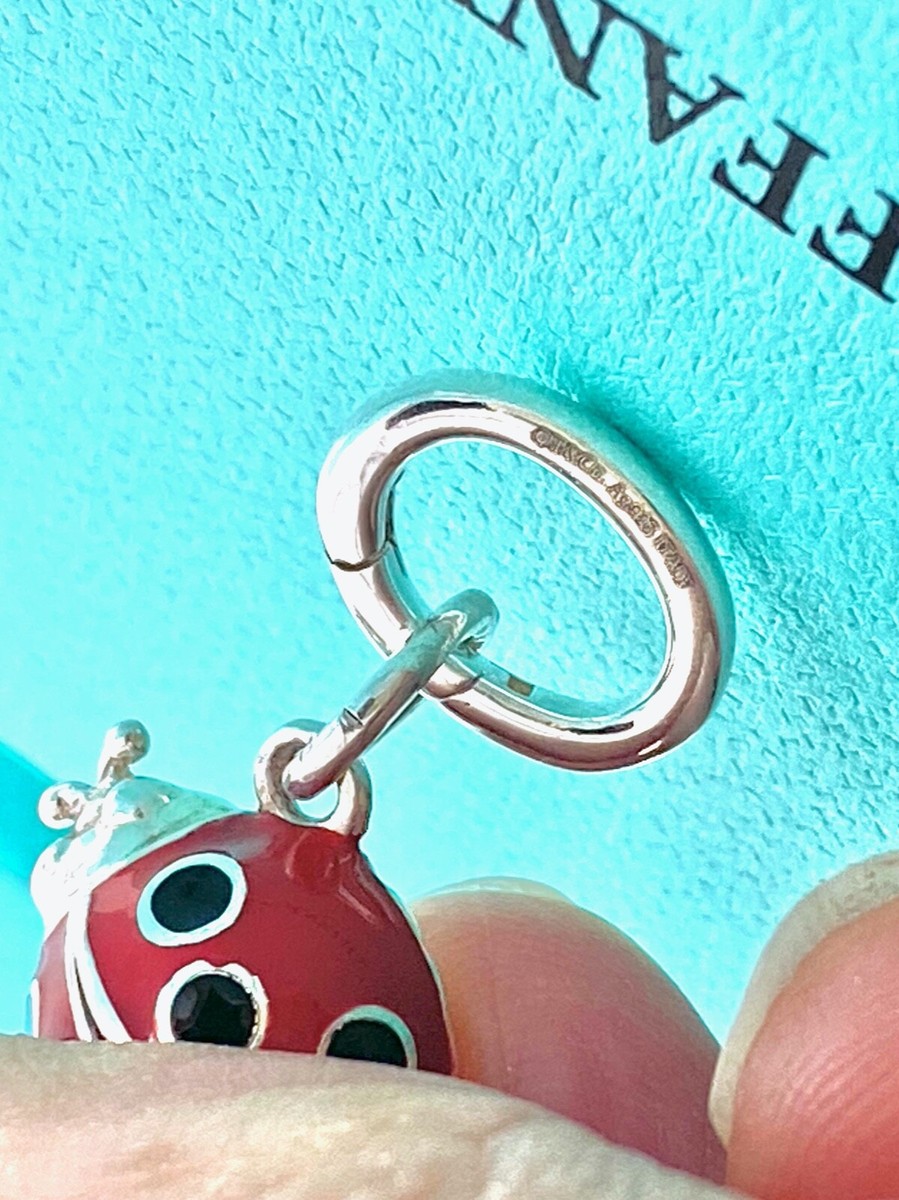 Tiffany & Co. Red Enamel Lady Bug Charm Oval Clasp Pendant Silver
