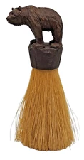 Rare VINTAGE Carved Wood Bear Handle Whisk Broom Brush