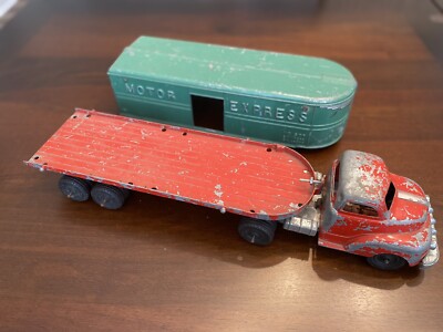 Vintage Hubley Toy Motor Express Semi Tractor Trailer Truck