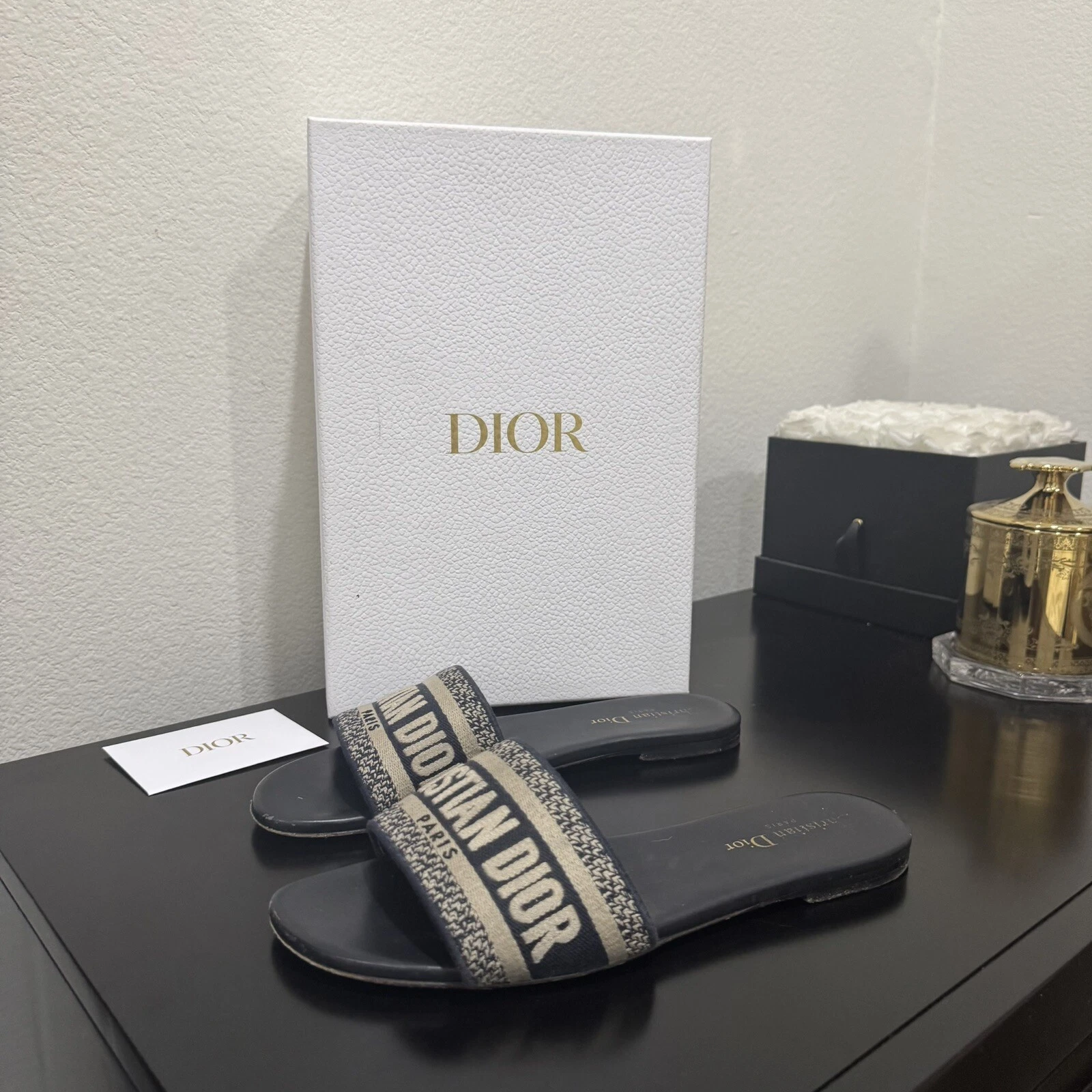 Dior — Christian Dior Dway Slide Sandal Embroidered Logo Navy 38.5