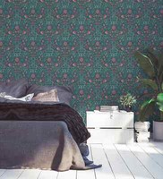 Vliestapete Petrol Rosa Blau Ornamente Blumen VöGel BläTter 39075-4 (3,98€/1Qm)