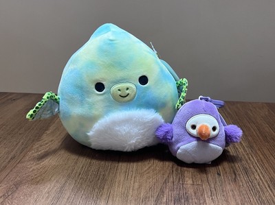 Squishmallow 7'' Fletcher Pterodactyl Dinosaur Plush Tie dye Clip Neha Dodo Set