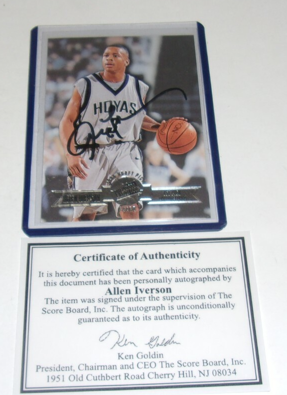 ALLEN IVERSON PHILADELPHIA 76ERS,HOF,HOYAS AUTO .SCOREBOARDW/COA