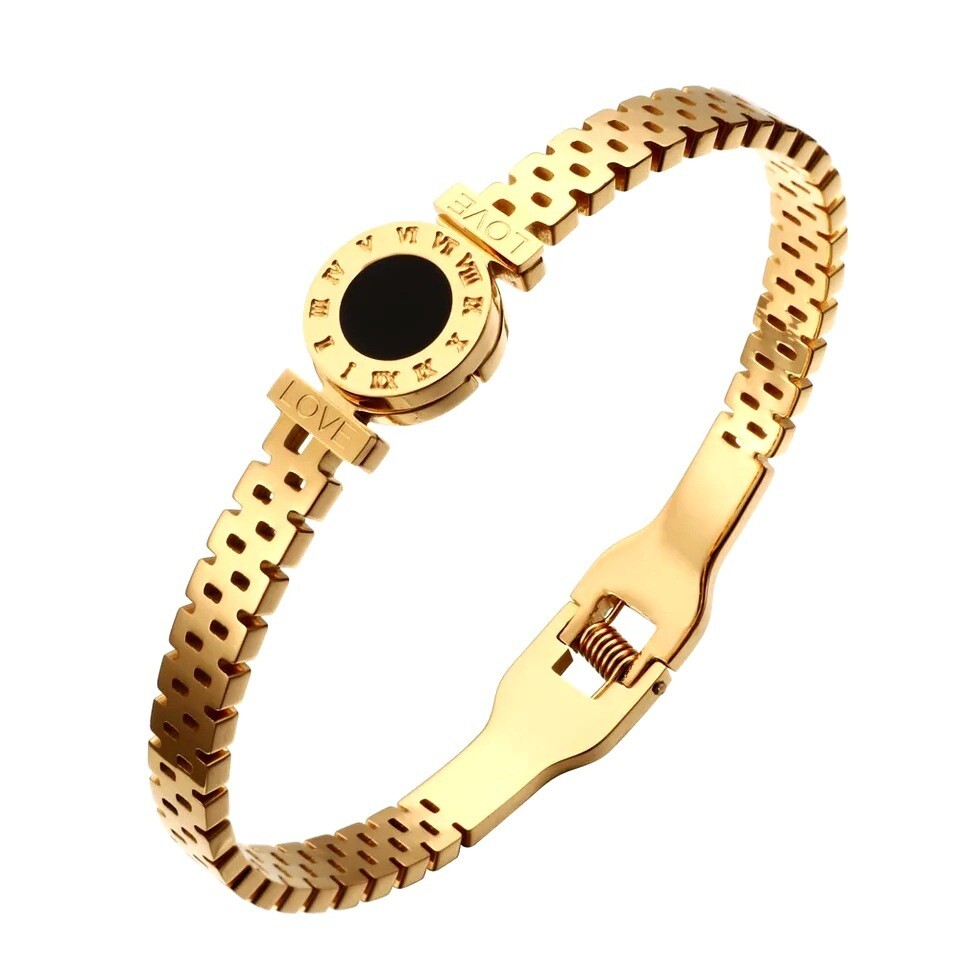 14K Gold Plated Roman Numeral Waterproof Hypoallergenic Stainless Steel Bracelet-image