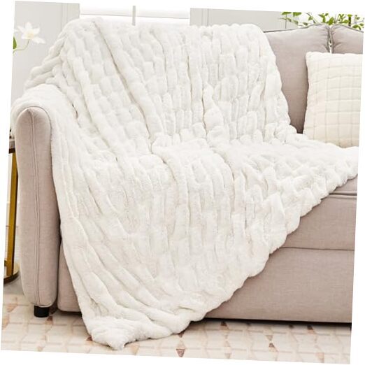 Plush Faux Rabbit Fur Twin Blanket 60x80 Beige Cozy Soft