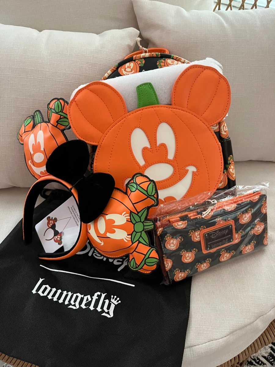 Loungefly Disney Mickey-O-Lantern Pumpkin Glow Mini Backpack Ears Wallet  Set NWT | eBay