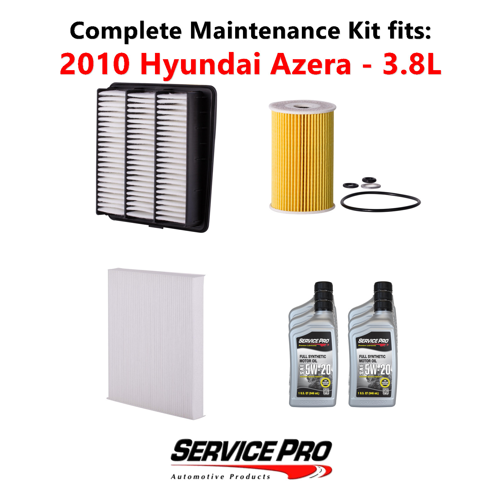 2010 Hyundai Azera 3.8L Complete Oil, Air  Cabin Filter Kit 5W-20