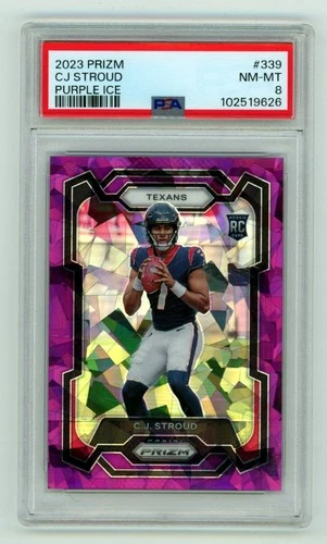 C.J. Stroud 2023 Panini Prizm 339 Purple Cracked Ice Prizm Rookie RC #/225 PSA 8