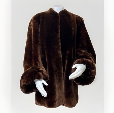 Vintage Auburn Sheared Fur Coat Cuffed Bell Sleeve Brown Winter Jacket Size M/L