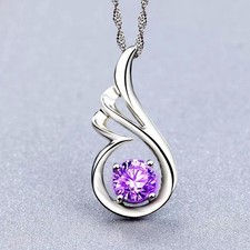 Crystal Amethyst Wing 925 Sterling Silver Necklace Women's Jewellery Love Gift