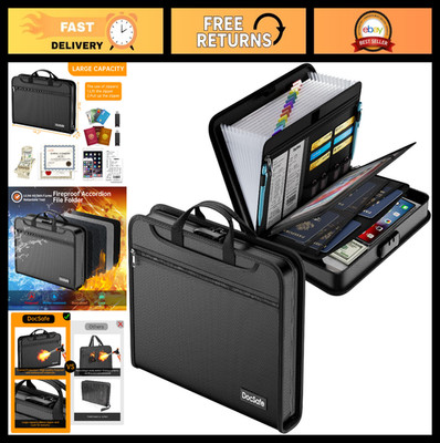 Accordion File Organizer with Combination Lock, Fireproof & Water Resistant, Mul