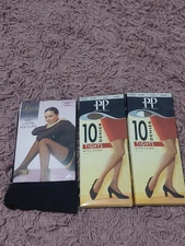 Pretty Polly Vintage Lycra Tights  Bundle Of 2  Brown + Levante Stockings Size L