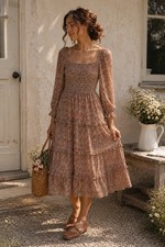LoveShackFancy Minnie Floral Tiered Midi Dress Smocked NWT Size L $645
