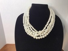 Bridal 10-11 inch Long 5 Strand Necklace with Faux Pearls of dif Sizes Bright 